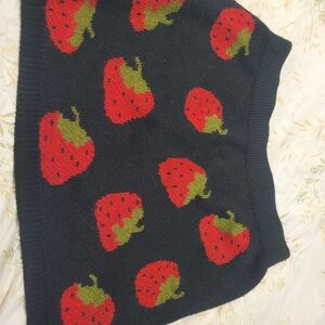SHEIN Red, Green & Black Knit Skirt with Strawberry Motif
